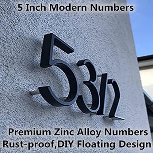 Números de casa para fora, vá para números modernos de casa flutuante de 5 polegadas, números de liga de zinco preto Número de portas
