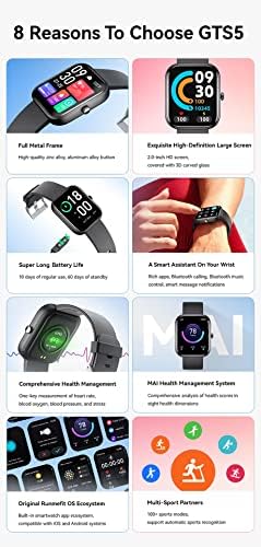 Ion GTS5 Bluetooth Phone Smart Watch 2 polegadas Extra grande HD TFT-LCD Screen Fitness & Sleep Tracker