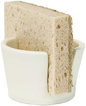 Esponja de prato de cerâmica e suportamento lascivo - Caddy - Dreno para a pia da cozinha | Decorativo | Permite que a esponja seque | Ajuda a reduzir o odor de esponjas fedidas | Suporte de sabão de barra para pia