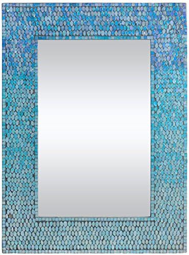 Brentwood 23 por 31 polegadas Mosaico Retangular Espelho de parede de vidro em Aqua by Night Dove Design