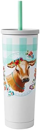 A mulher pioneira Gingham Cow Steel Tumbler