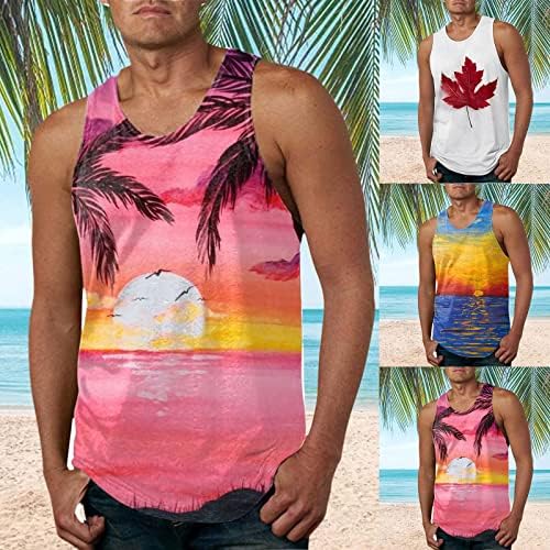Badhub Men Summer 3D Digital Hawaii Impressão Tanque sem mangas Tampa Casual T-shirt Casual Round Neck Workout