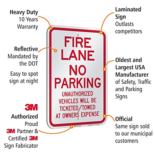 Fire Lane - sem estacionamento, veículos não autorizados rebocados da SmartSign | 12 x 18 3m de alumínio refletivo de engenharia