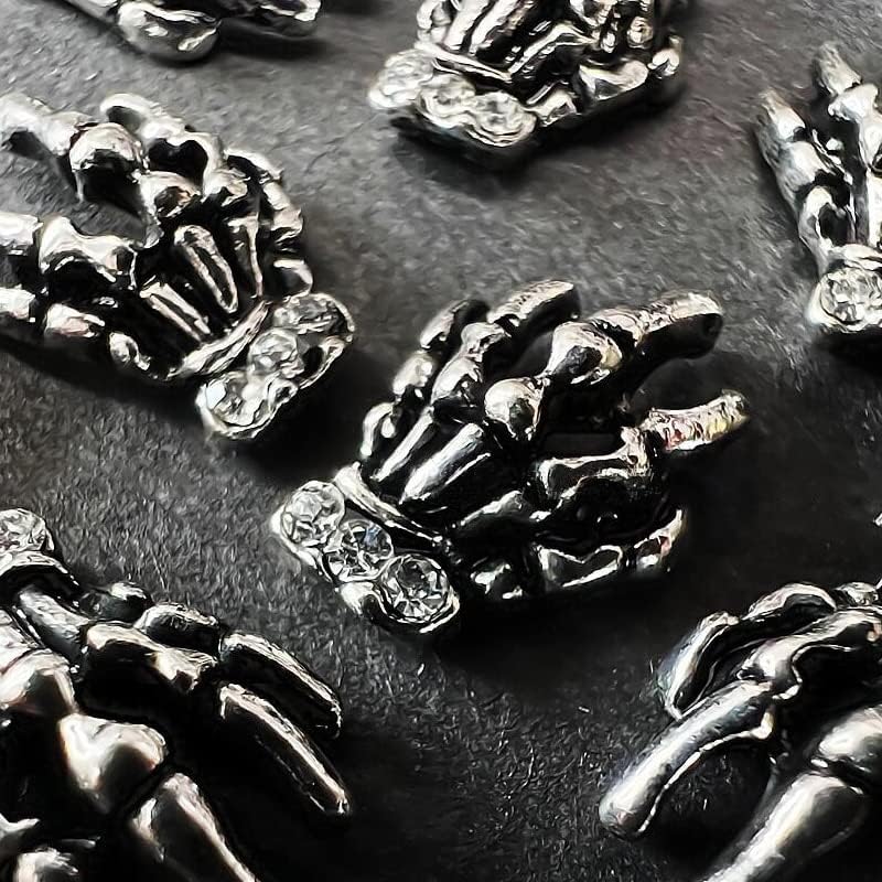 10pcs encharms de unha de ouro Silver retro esqueleto da mão Decorações da arte com shinestones Jóias de jóias de manicure Diamond