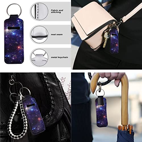 Biyejit Galaxy Chapstick Sleeves Keychain Starry Sky Print Lipstick Holder Chapstick Pouch Clip-On Lip Balm Holder Travel Acessórios,