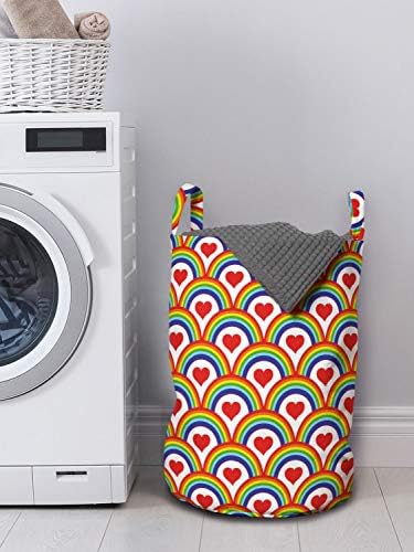 Bolsa de lavanderia de arco -íris de Ambesonne, padrão repetido de rodadas coloridas e corações de corações inspirados