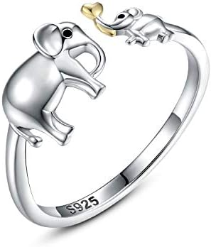 Ogoodsunj Mãe, filha jóias elefante panda koala dinossauro coelho tartaruga: 925 esterlina prata ajustável amor anel de coração