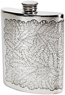 Wentworth Pewter-Tiger Leaf Bready Flask, balão de quadril, balão de espírito, capacidade de 6 onças.