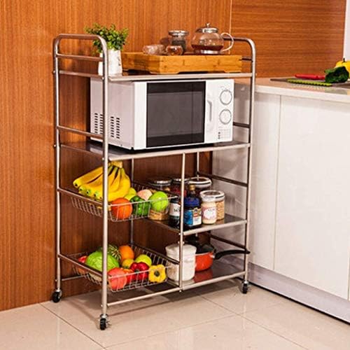 Caminhões de mão portáteis multifuncionais YGCBL, rack de armazenamento de forno de microondas de 4 camadas com roda - carrinho de forno de microondas de metal grande rack de cozinha em aço inoxidável