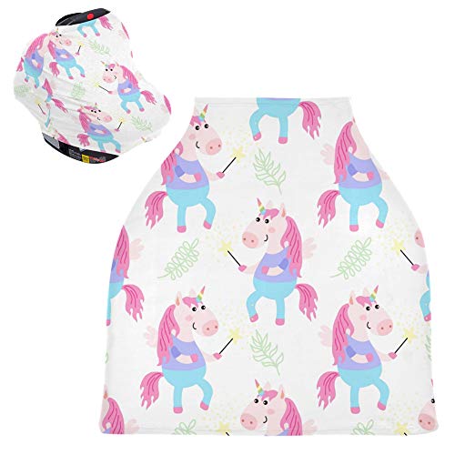 Yyzzh Cute Unicorn Pattern Padrão elástico capa de assento de bebê com cobertura infantil de enfermagem Capas de amamentação