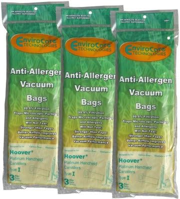 9 Hoover tipo I #AH10005 Platinum recorde alérgeno de alérgeno HEPA Bag A891, 985059002, AH10005, SH10000, SH10000RM, UH30010COM, UH30010CCA