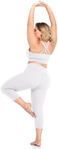 Monyray Plus Size Cappris para mulheres perneiras com bolsos levantando o treino de ioga de controle de barriga alta da cintura em execução