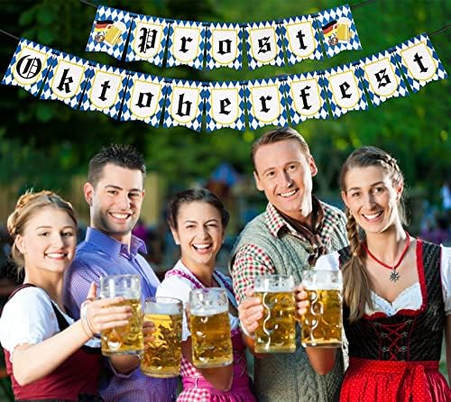 Flyab Oktoberfest Banner Prost Oktoberfest Garland Oktoberfest Sign Banner para Decorações do festival de cerveja alemão Baviera Oktoberfest Party Supplies