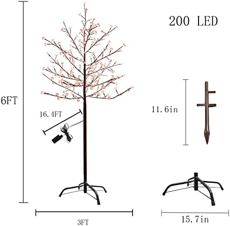 6 pés 200 LED Cherry Blossom Tree Blower Tree Plug nos 8 modos de iluminação Árvore artificial com galhos ajustáveis