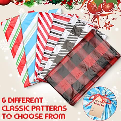 6 PCS Giant Christmas Gift Bags de Natal Jumbo apresenta sacolas com etiqueta e gravata 56 x 36 polegadas grandes saco de