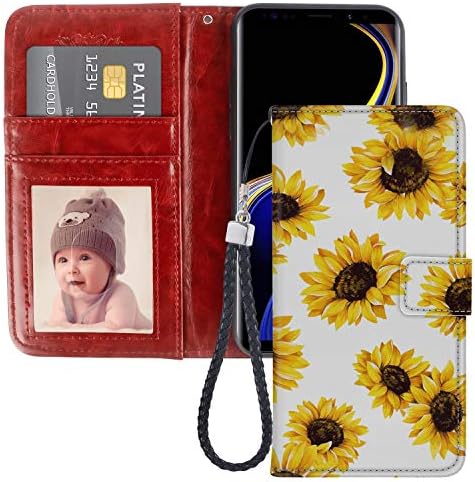 Samsung Galaxy Note 9 Caso da carteira Caso de girassol Padrão Projeto Proteção PU Couro Tampa com slots de cartão de crédito e bolso
