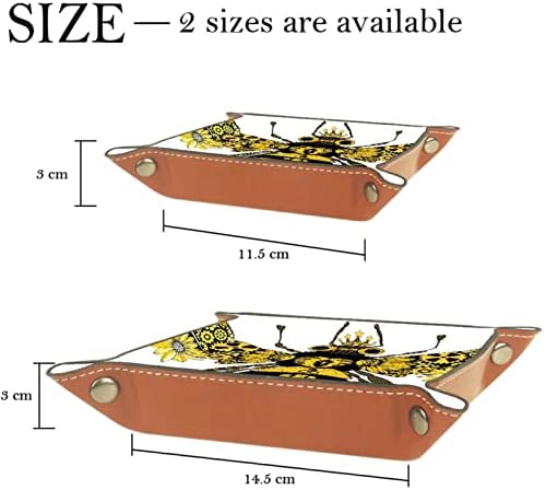 Bandejas de mesa de escritório, girassol a vapor punk de abelha, caixas de sorda de manobrista de couro, pequena bandeja