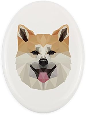 Akita inu, placa de cerâmica de lápide com uma imagem de um cachorro, geométrico