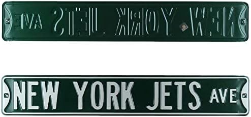 New York Jets Avenue Licenciada Oficialmente Licenciada Authentic Steel 36x6 Green & White NFL Street Sign