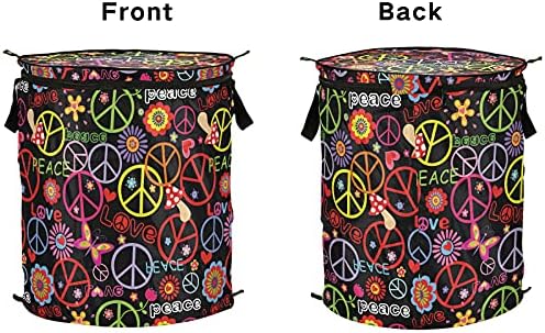 Alaza 50 l Pop-up Laundry Tester Basket com tampa e alça, símbolo de paz hippie cogumelos abstratos flores de pano colapsável cesto