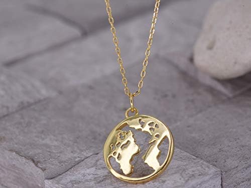 Consciência das mudanças climáticas [925 Sterling Silver W/18K Gold Plating] Colar - Pro Globe/Save the Planet - Jóias ecológicas também para mulheres digitais nômades com Wanderlust