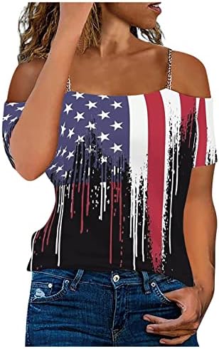 4º de julho Tops for Women Summer saindo fofo sexy elegante blusa sofisticada de tamanho básico de estrelas da moda casual, camisa