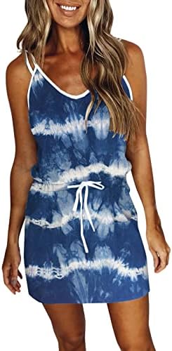 IQKA Women Camis Dress Ty Tye Print Print Ajusta Vosia Ajuste Vestidos Casuais Casual Casual Mini vestidos com vestidos de