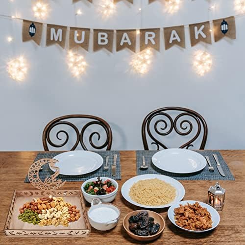 Bandeja de utensílios de bestoyard Eid Mubarak Recipiente de frutas Ramadan Kareem Wood Bandeja Lua Estrela Eid Mubarak Candy