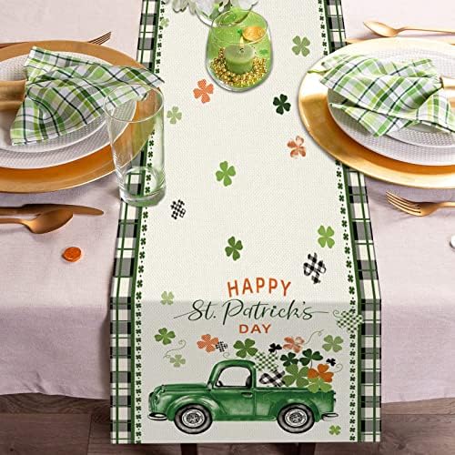 Happy St. Patrick's Day Truck Table Runner com Shamrock Buffalo xadrez Green Irish Irlande