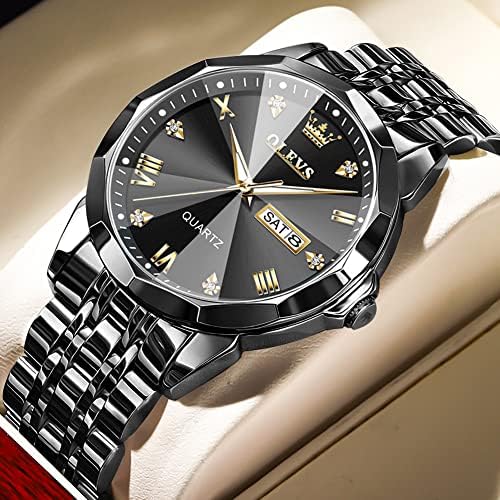 Olevs observa para homens Diamond Business Dress Analog Quartz Aço inoxidável Data de luxo Casual Fashion Watch Watch Water impermeável luminoso