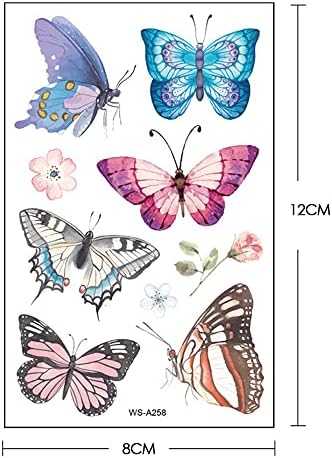 Suqmzak 100 Styles Tatuagem temporária de borboleta, 10 folhas Tatuagem de adesivos 3D, borboletas e flores adesivas