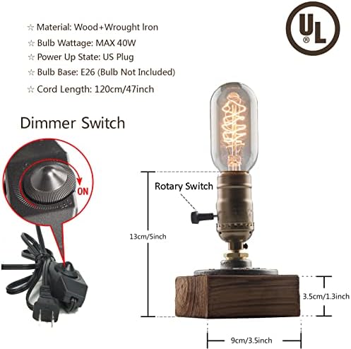 Lâmpada de mesa vintage ouxean, lâmpada industrial de mesa de mesa de Nightlight Stopunk com suporte de lâmpada E26 para quarto da sala de estar da sala de estar display de cafe de café Decoração antiga