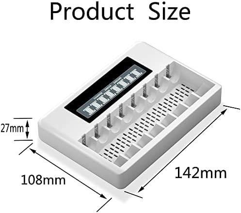 Cityork 1.5V AA AAA LTHIUM CARRANDO DE BATERIA - 8 BAY, LCD Display Rápido independente para baterias recarregáveis