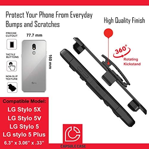 Caso Moriko Compatível com LG Stylo 5x [Caixa de beliscão de piloto de grau militar CLIP HOLIP CASA DE CASA BLACK HYBRID HYBRID CAPA DE ESTILO] Para Stylo 5/5 Plus + / 5V / 5x