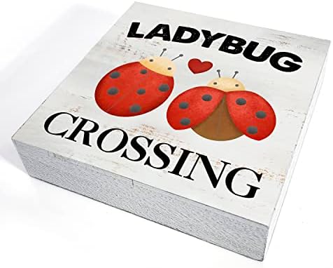 Ladybug Crossing sinal de primavera Summer Wood Box sinal de casa decoração de casa placa de placa de placas de madeira