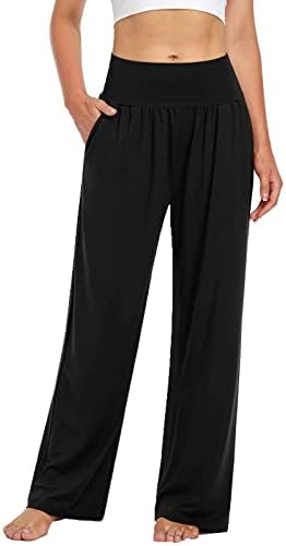 Lcepcy Womens Casual Wide Leg Cosy Calça Yoga Sweatpants Comfy Loose Sports Sports Athletic calças com bolsos