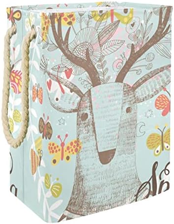 Cervo com flores Butterflies Rapazina cesto de pano embutido com suportes destacáveis ​​cesta de lavanderia com alças