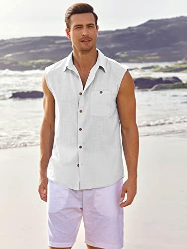 Camisetas de linho masculinas de Fommykin Button Down Down Beach Top Top Basic Solid Shirt Colet com bolso