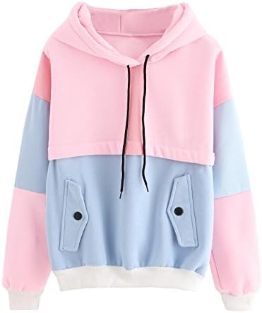 Sweatyrocks Women Winter Color Block Manga longa Capuz do moletom com bolsos