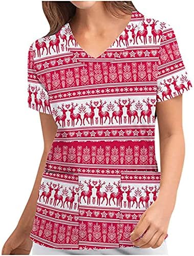 T-shirt de Natal Tops de uniforme de trabalho para mulheres Tops impressos de férias PLUS TAMANHA TRÍNICA TRABALHO DE TRABALHO DE TRABALHO DE ELK