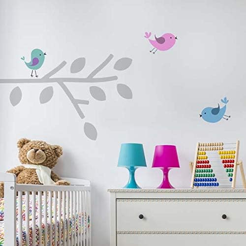 Birds on Branch Nursery Stencil Conjunto, decoração de parede de berçário e estêncil artesanal, estêncil reutilizável mylar