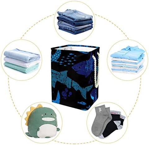 Abstract Ocean Sharks Laundry Turgo com alças grandes cestas dobráveis ​​para lixeira, sala de crianças, organizador de casa, armazenamento de pano, 19.3x11.8x15.9 em