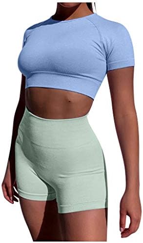 GDJGTA WOMENS casual 2 peças roupas de cor sólida colar colheita de colheita de colapso