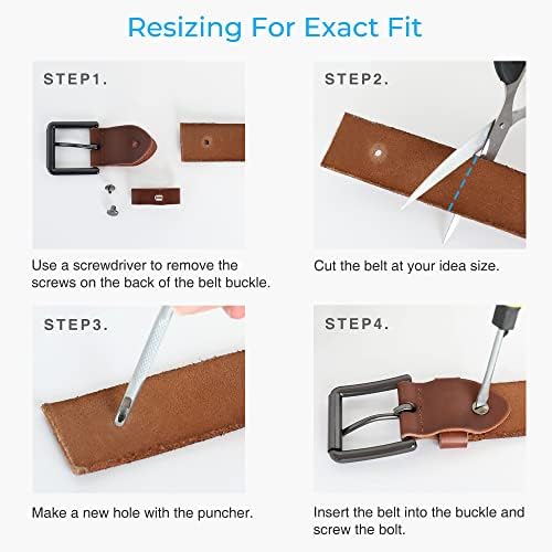 Yoetey Full Grein Leather Belt for Men | Casual da correia masculina 1 1/2 com couro de vaca | File o orifício oval de fivela para desgaste liso