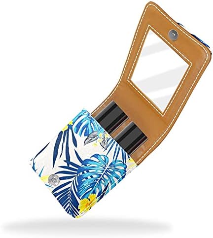 Lipstick Case Lipstick Organizer com suporte de batom espelho para bolsa Meninas Mini Mini Bolsa portátil para Lipstick Blue Tropical