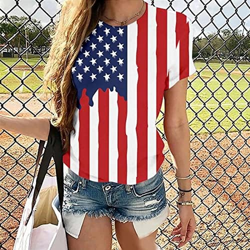 4 de julho Camisetas de camisetas para mulheres de manga curta T-shirts American Flag Stars Stars listradas camisa patriótica