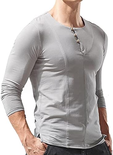 Moda masculina cor sólida Slim Casual Pullover Tee de manga longa Blusa da camisa muscular Multi-Color
