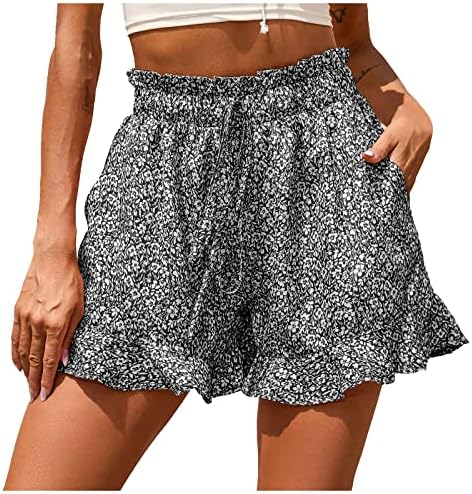 Bassin shorts casuais femininos elásticos de cintura alta bainha impressão floral