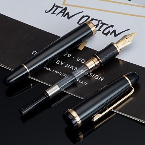 Erofa Jinhao x850 caneta fina de caneta com conversor, preto com caneta de escrita de metal de clipe dourado,