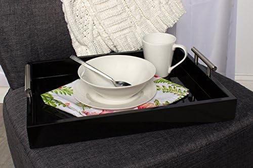 Bandeja decorativa de Kate e Laurel Lipton com alças de metal polido, preto e prata